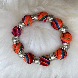 Orange Fabric & Metal Stretch Bracelet